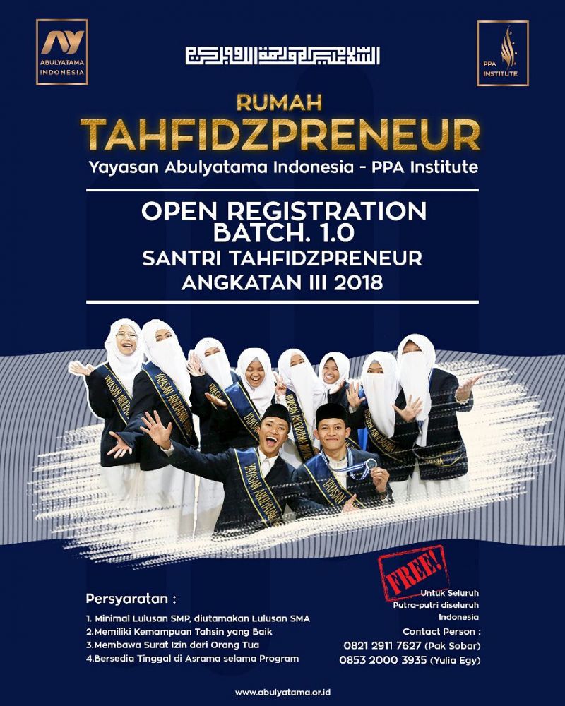 BEASISWA SANTRI TAHFIDZPRENEUR ANGKATAN III Tahun Pelajaran 2018/2019