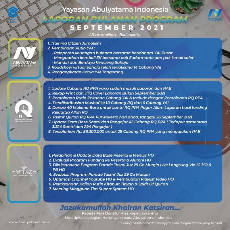 Laporan Bulanan Program Yayasan Abulyatama Indonesia September 2021